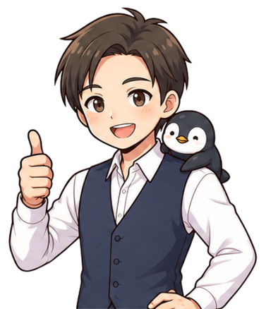 親指を立てて笑うヨンサンとペンギン