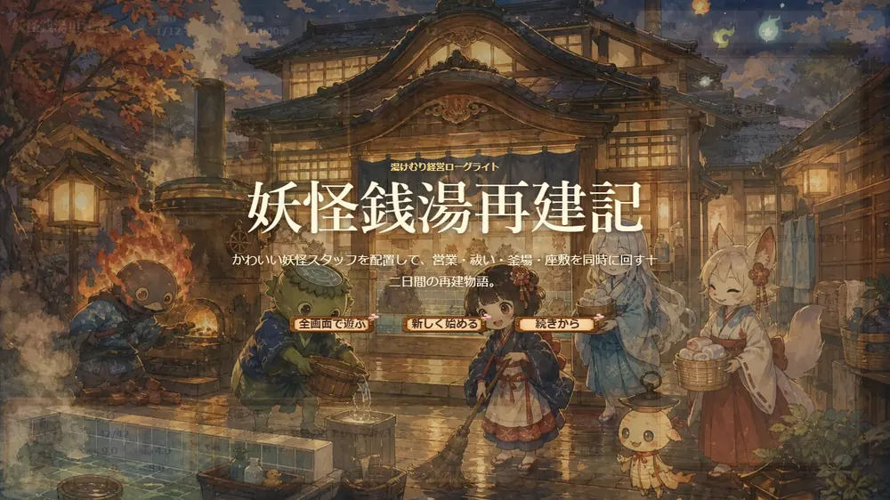 妖怪銭湯再建記 のタイトル画面